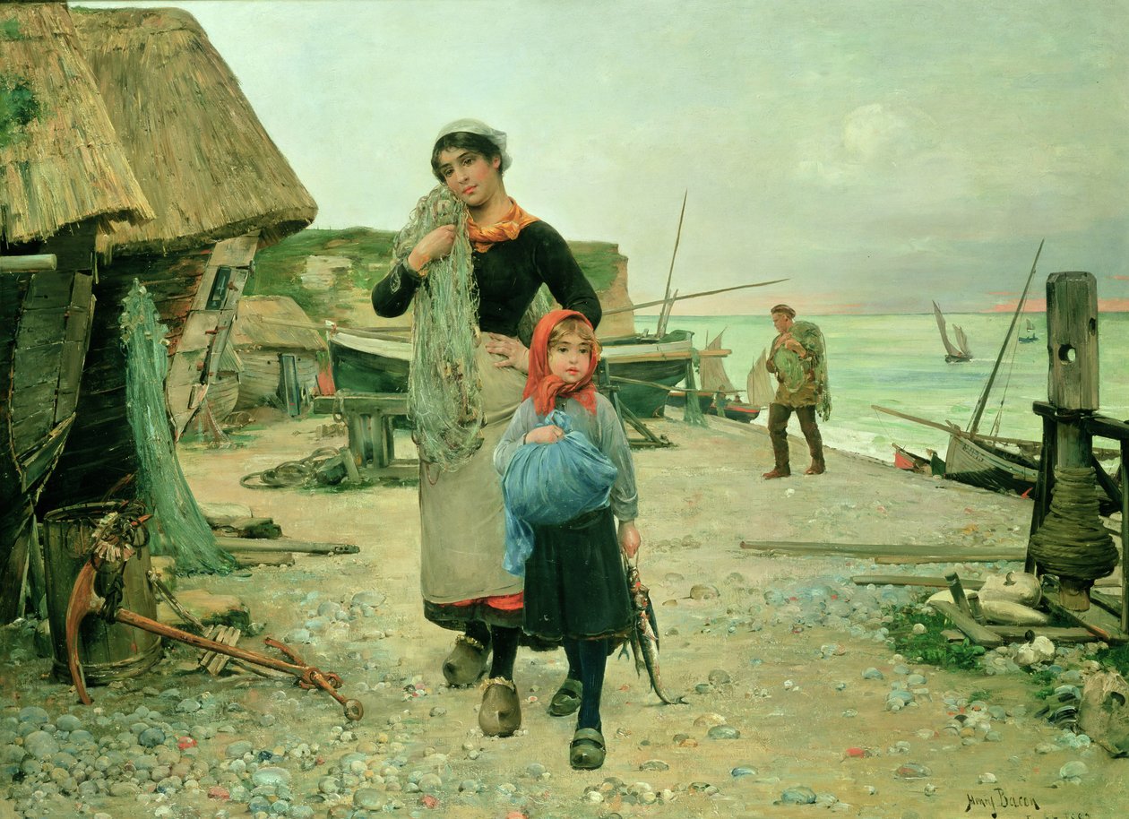 Rybáři se vracejí se svými sítěmi, Etretat od Henry Bacon
