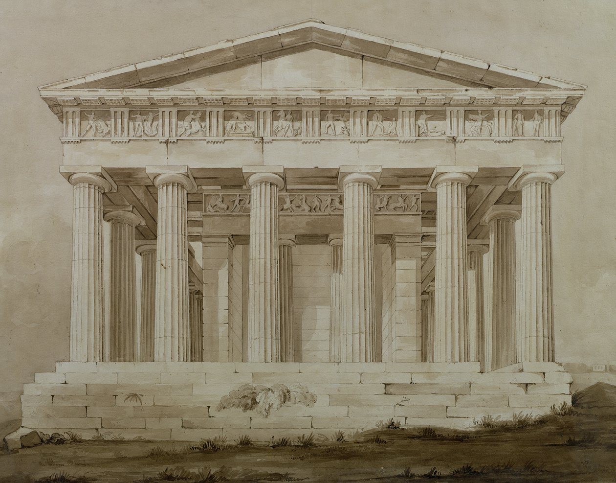 Chrám Hephaestus, Atény (sépie wc na papíře) od Henry Bailey