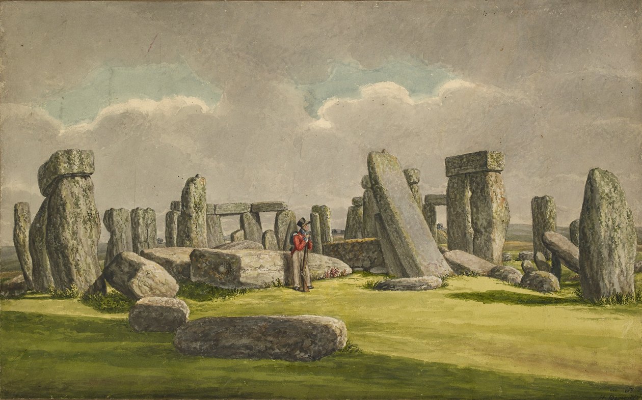 Stonehenge z W.S.W., ukazující ruiny s vojákem, 1824-1839 od Henry Browne