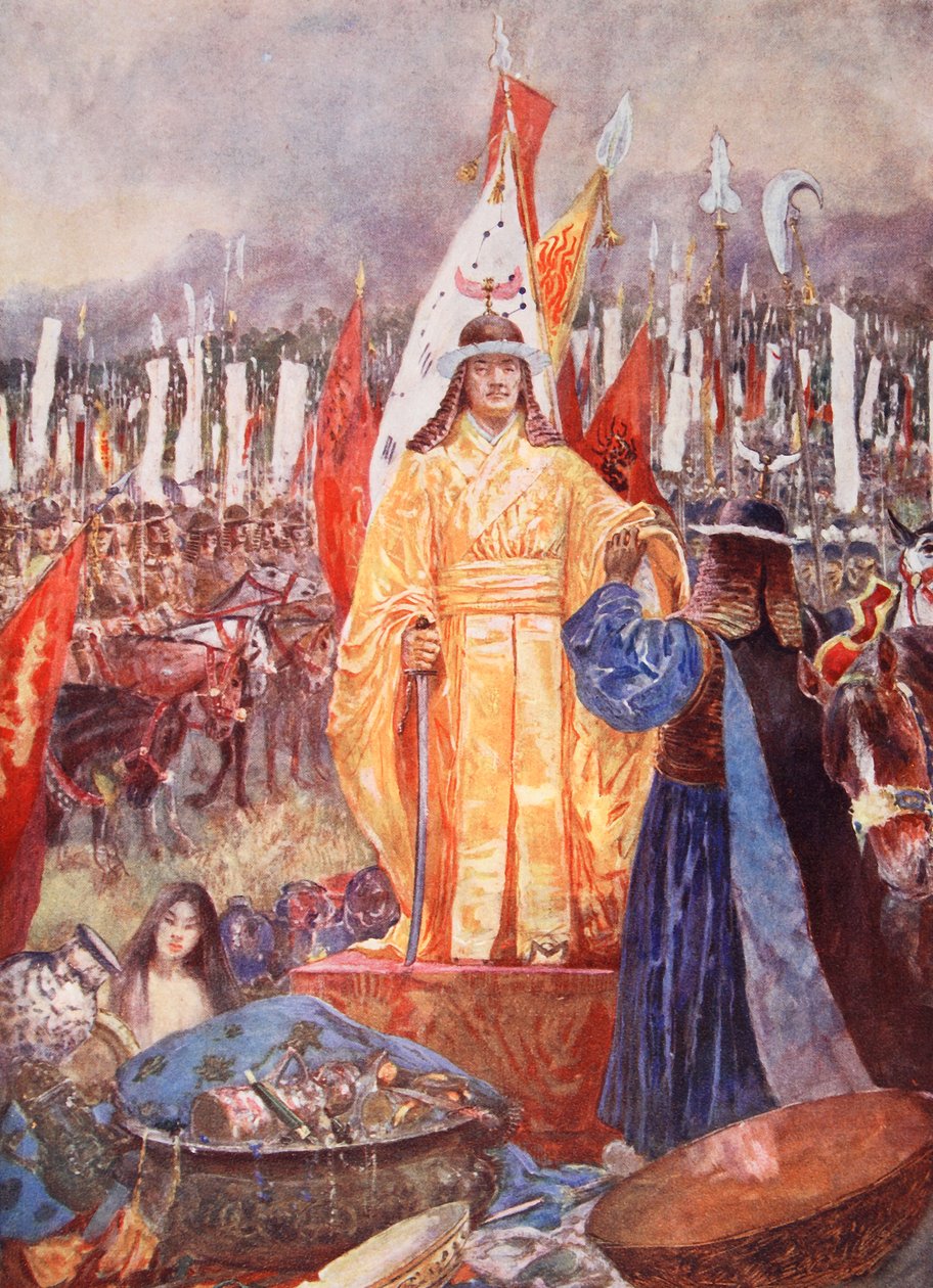 Velký maršál vyhlášený císařem na bitevním poli, ilustrace z „Hutchinsonových dějin národů“, kolem roku 1920 od Henry Charles Seppings Wright