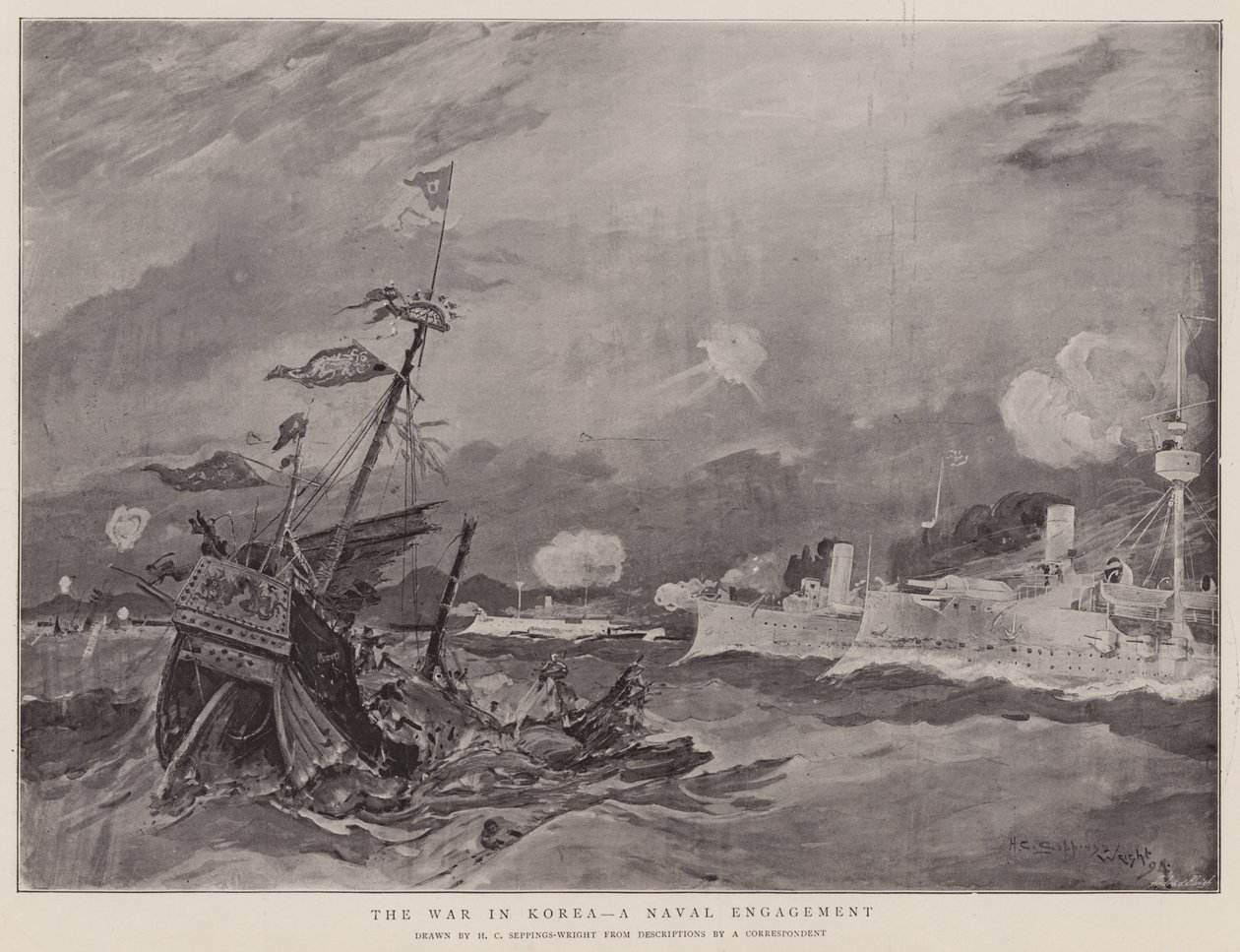Válka v Koreji, námořní operace (litografie) od Henry Charles Seppings Wright