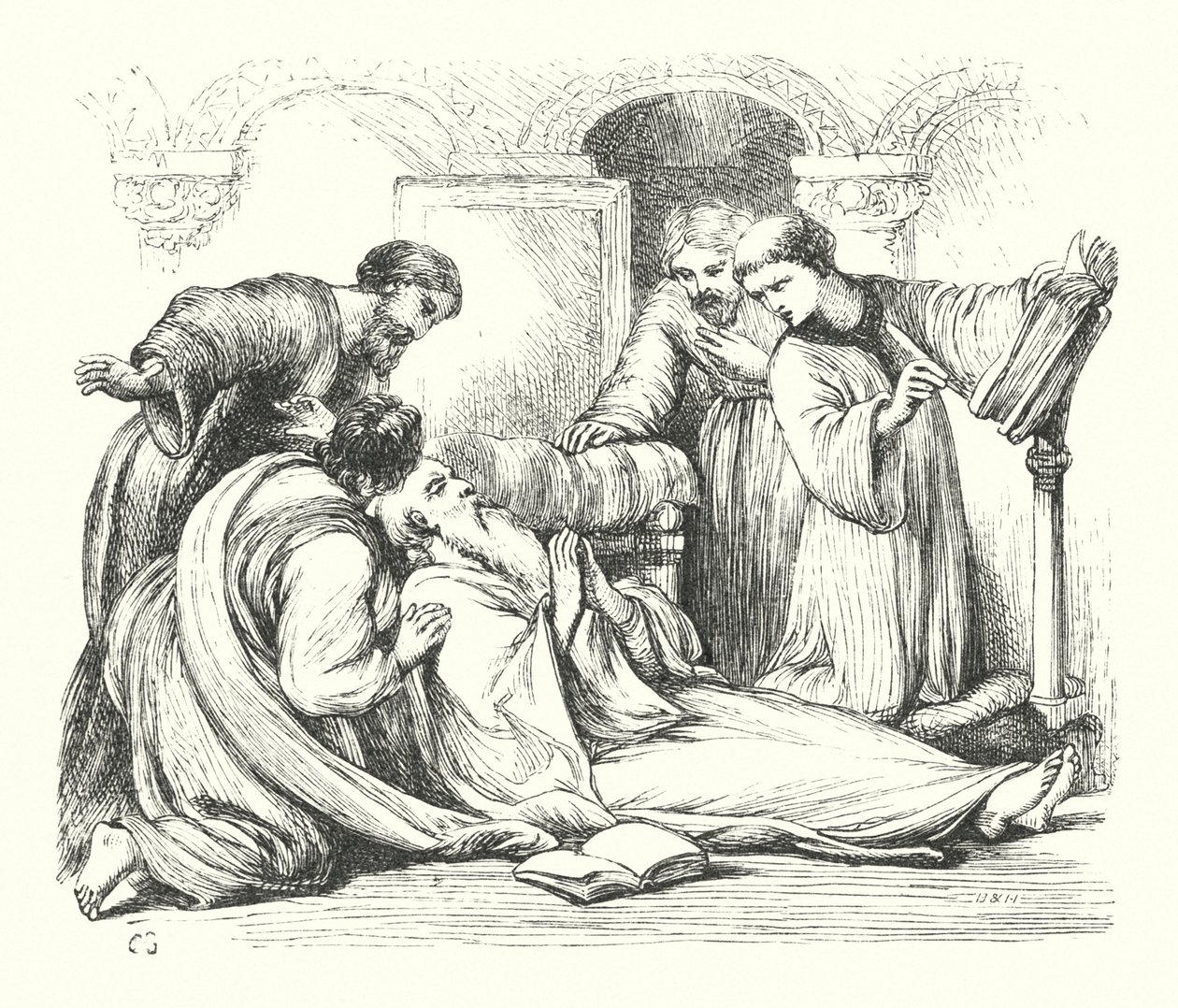 Smrt ctihodného Bede (rytina) od Henry Courtney (after) Selous