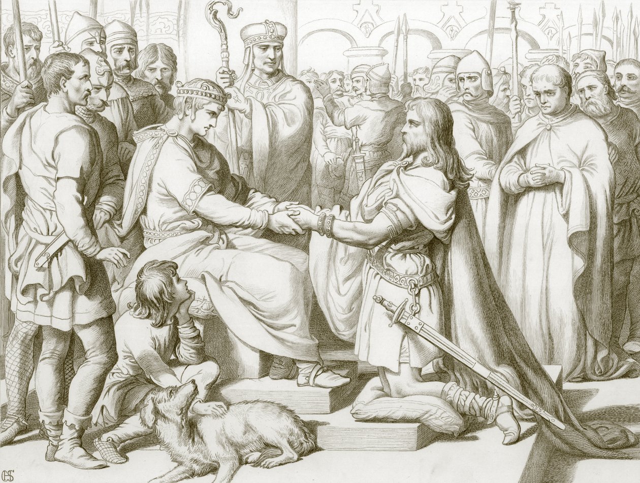 Jak Hereward přišel ke králi (rytina) od Henry Courtney (after) Selous
