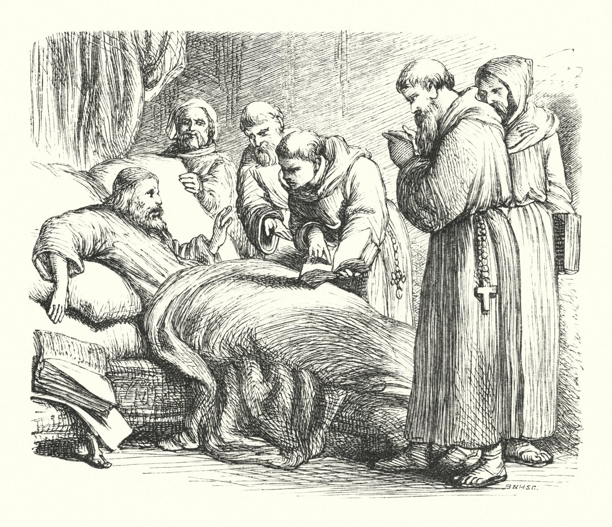 Wycliffe na smrtelné posteli (rytina) od Henry Courtney (after) Selous