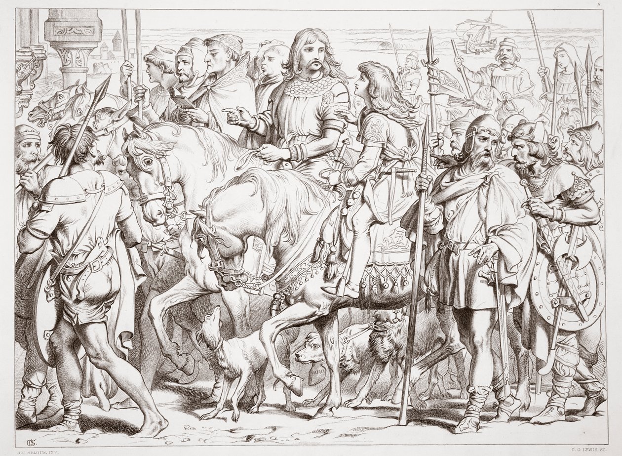 Jak Hereward vstupuje do zasvěcené pevnosti St. Bertin, ilustrace z Herewarda Velikého od Charlese Kingsleyho, hospoda. 1870, vyryl C.G. Lewis (rytina ocelového plechu) od Henry Courtney Selous