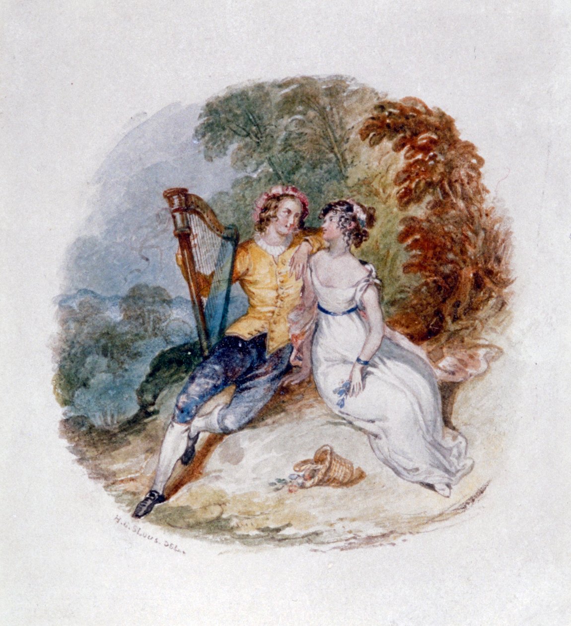 „Dva milenci na břehu s harfou“, 19. století. od Henry Courtney Selous