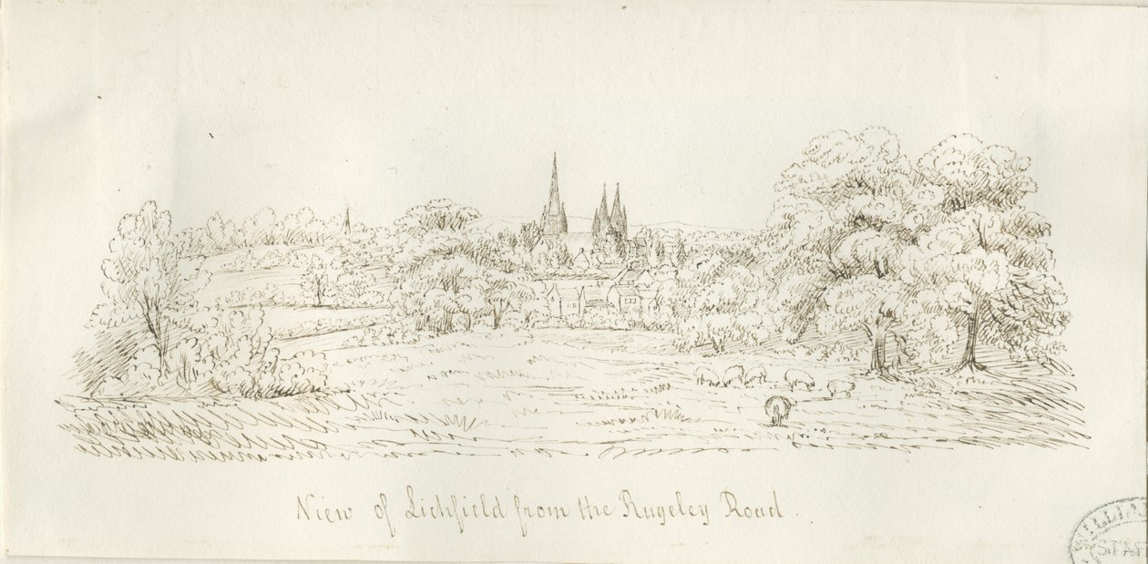 Lichfield - Severní pohled (vzdálený): kresba perem, nd [1788-1855] (kresba) od Henry Curzon Allport