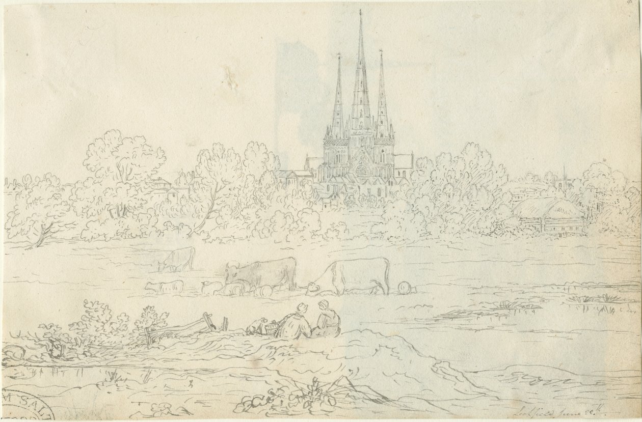 Katedrála Lichfield - East View: kresba perem a tuší, 20. června [c 1820] (kresba) od Henry Curzon Allport