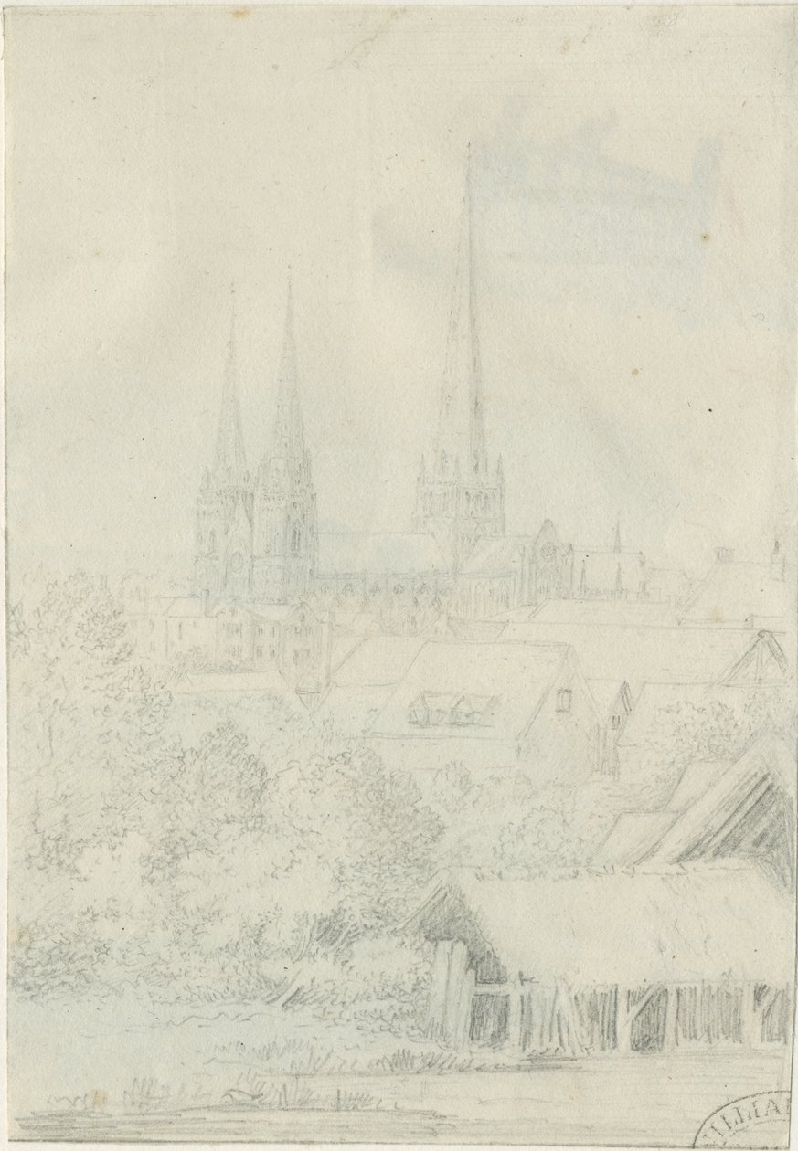 Katedrála Lichfield - South West View: kresba tužkou, nd [?1788-1855] (kresba) od Henry Curzon Allport