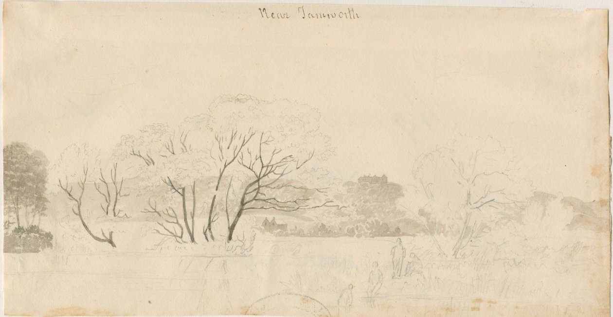 Tamworth - Vzdálený pohled: kresba tužkou, nd [1788-1855] (kresba) od Henry Curzon Allport