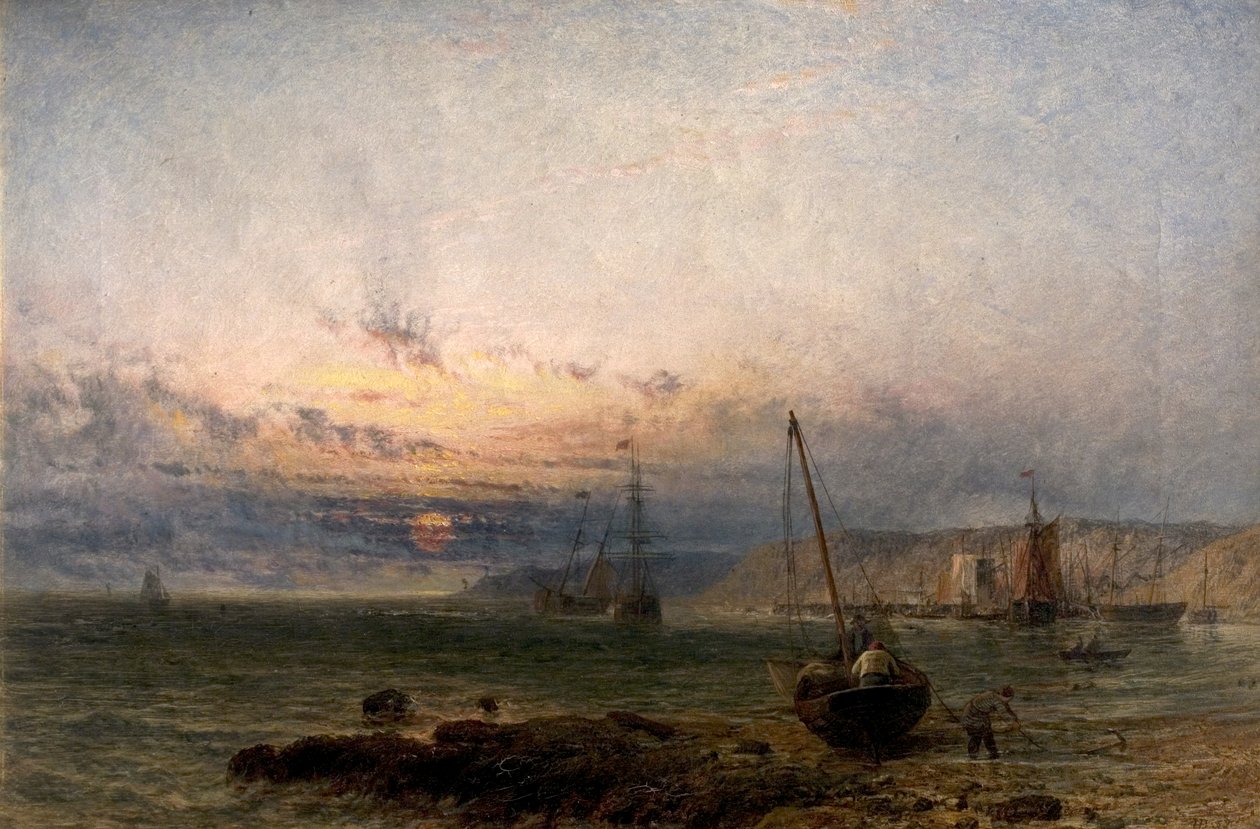 Pobřežní scéna, Západ slunce, 1852 od Henry Dawson
