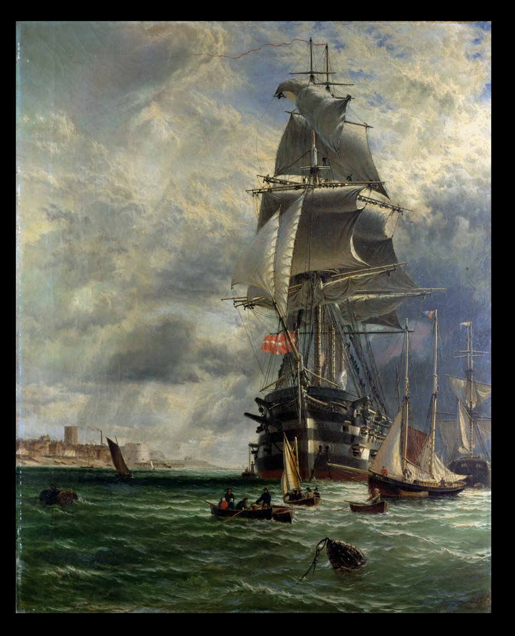 H.M.S. Svatý Vincent na jejím kotvišti u vchodu do Haslar Creek, Portsmouth, 1868 od Henry Dawson