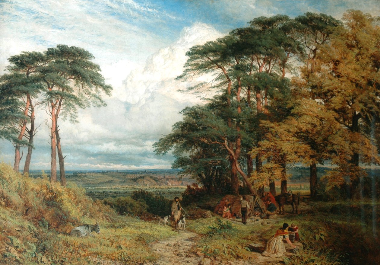 Cikánský tábor a Nottingham od Wilford Hill, 1853 od Henry Dawson