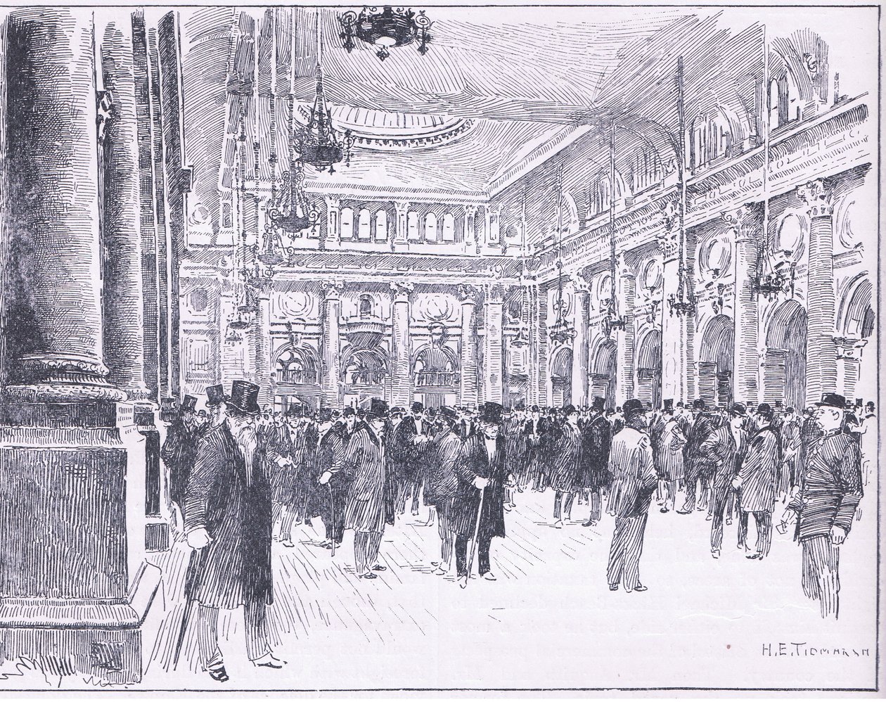 Uvnitř Royal Exchange v Manchesteru, ilustrace z Cassells History of England, 1900s od Henry Edward Tidmarsh