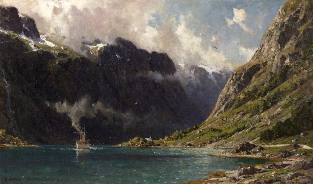 Naeroyfjord, Norsko, 1902 od Henry Enfield