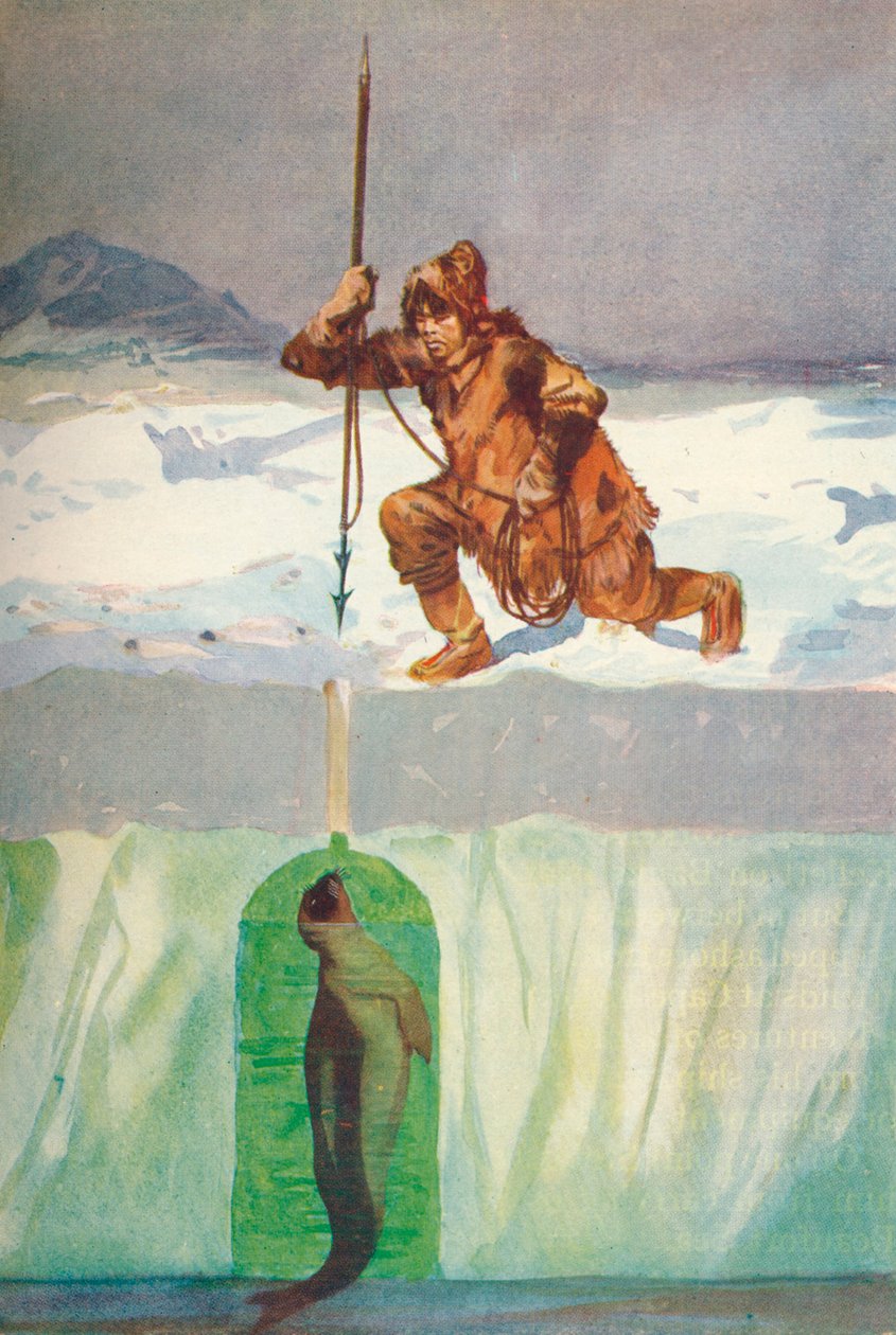 „Eskymák se chystá kopnout tuleně skrz jeho dýchací díru“, c1927, 1928 od Henry Evison
