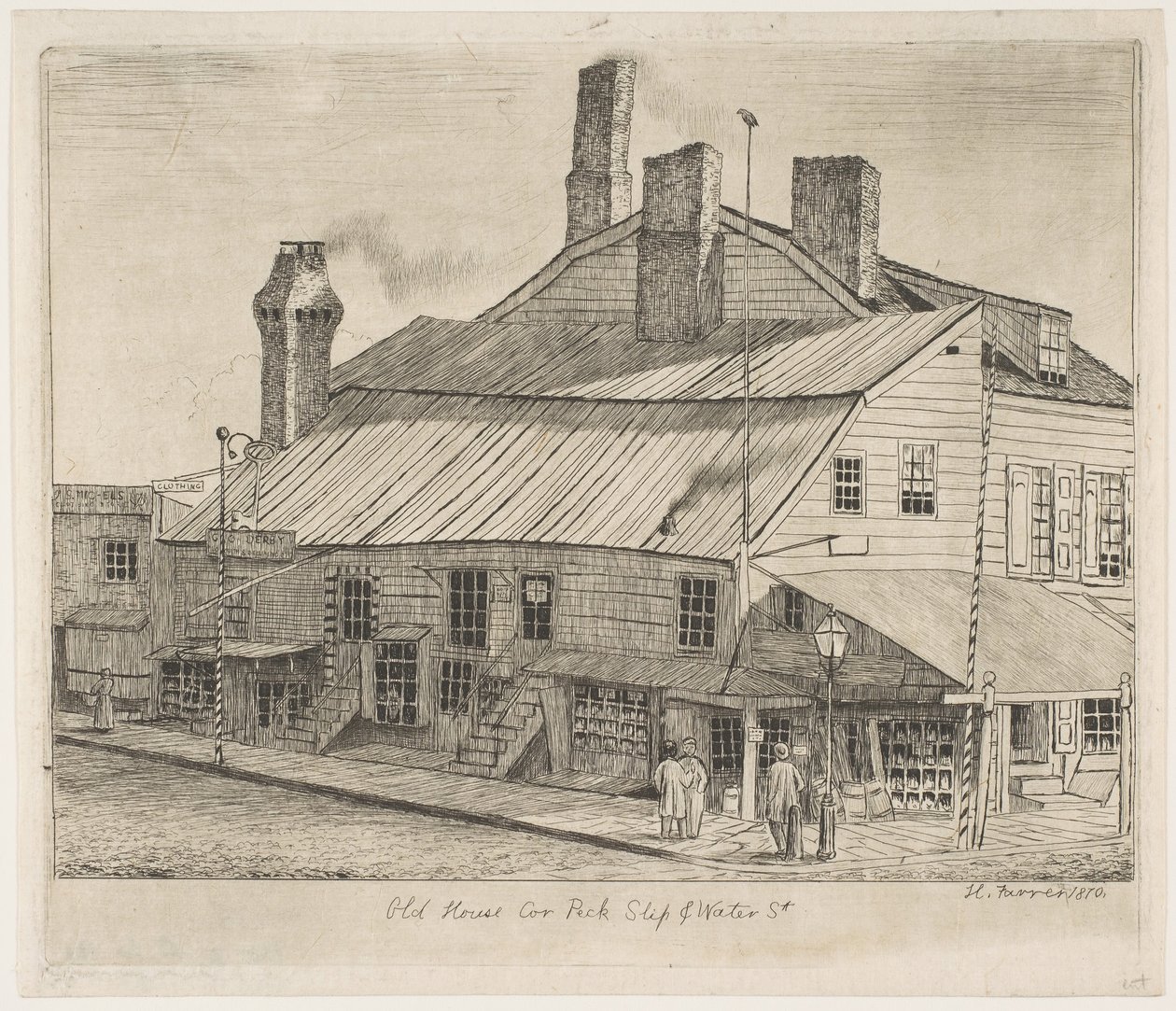Old House, Corner of Peck Slip and Water Street ze Scenes of Old New York, 1870. od Henry Farrer