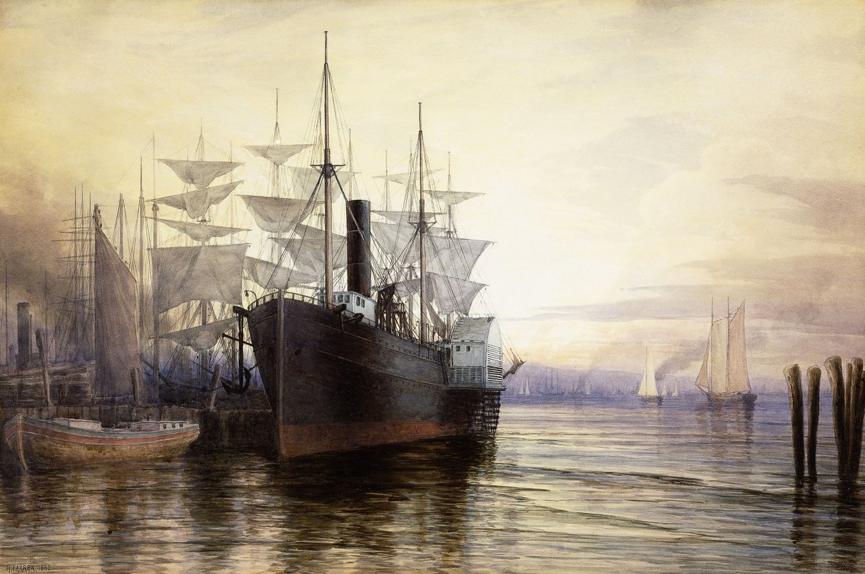 Západ slunce, New York Harbour, 1880 od Henry Farrer