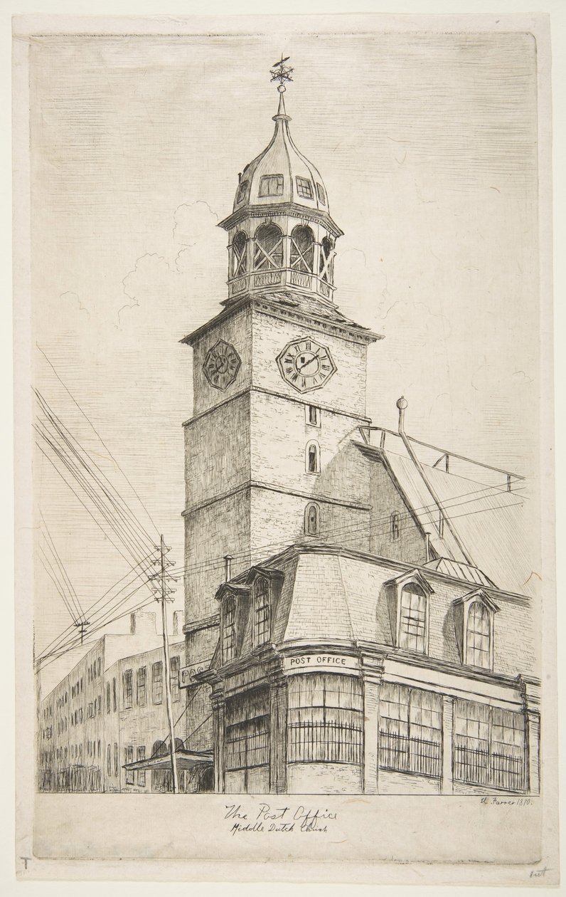 The Post Office, Middle Dutch Church from Scenes of Old New York, 1870. od Henry Farrer
