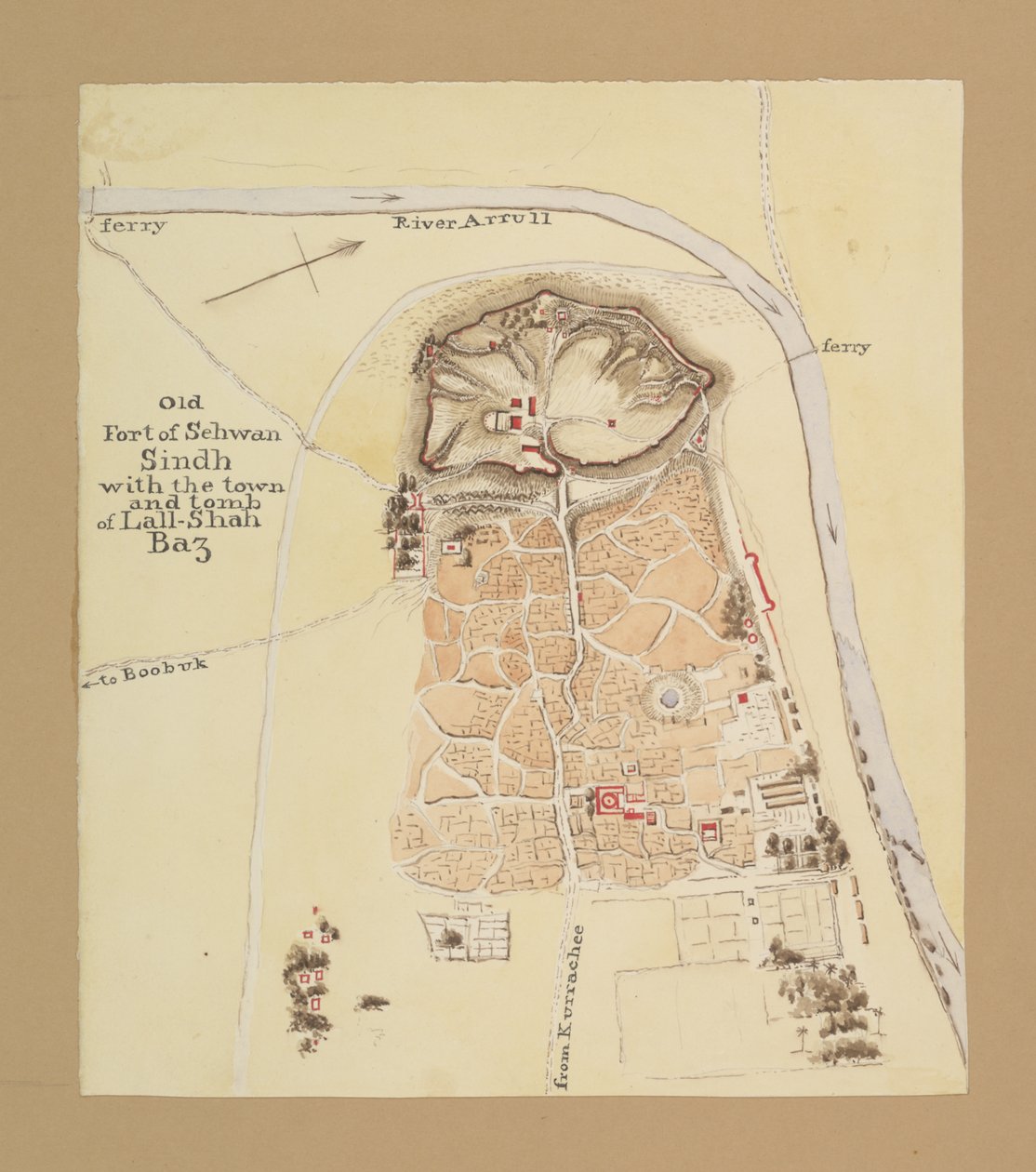 Stará pevnost Sehwan, Sindh (inkoust a akvarel na papíře) od Henry Francis Ainslie