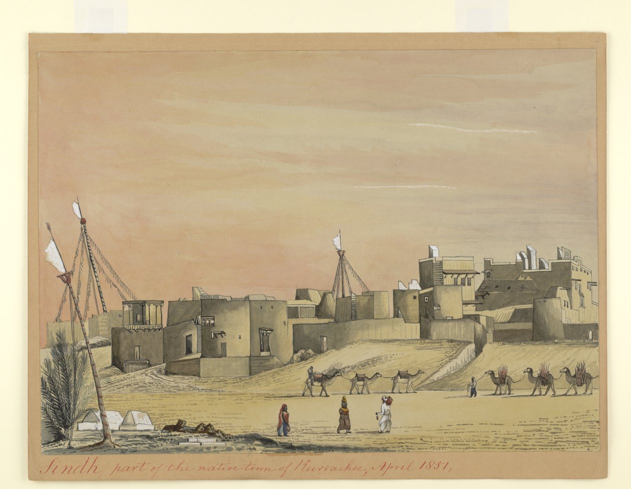 Část rodného města Kurachee (Karachi), duben 1851 (akvarel na papíře) od Henry Francis Ainslie