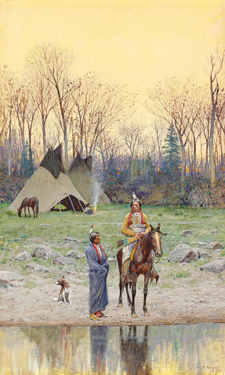 Indián na koni, 1899 od Henry Francois Farny
