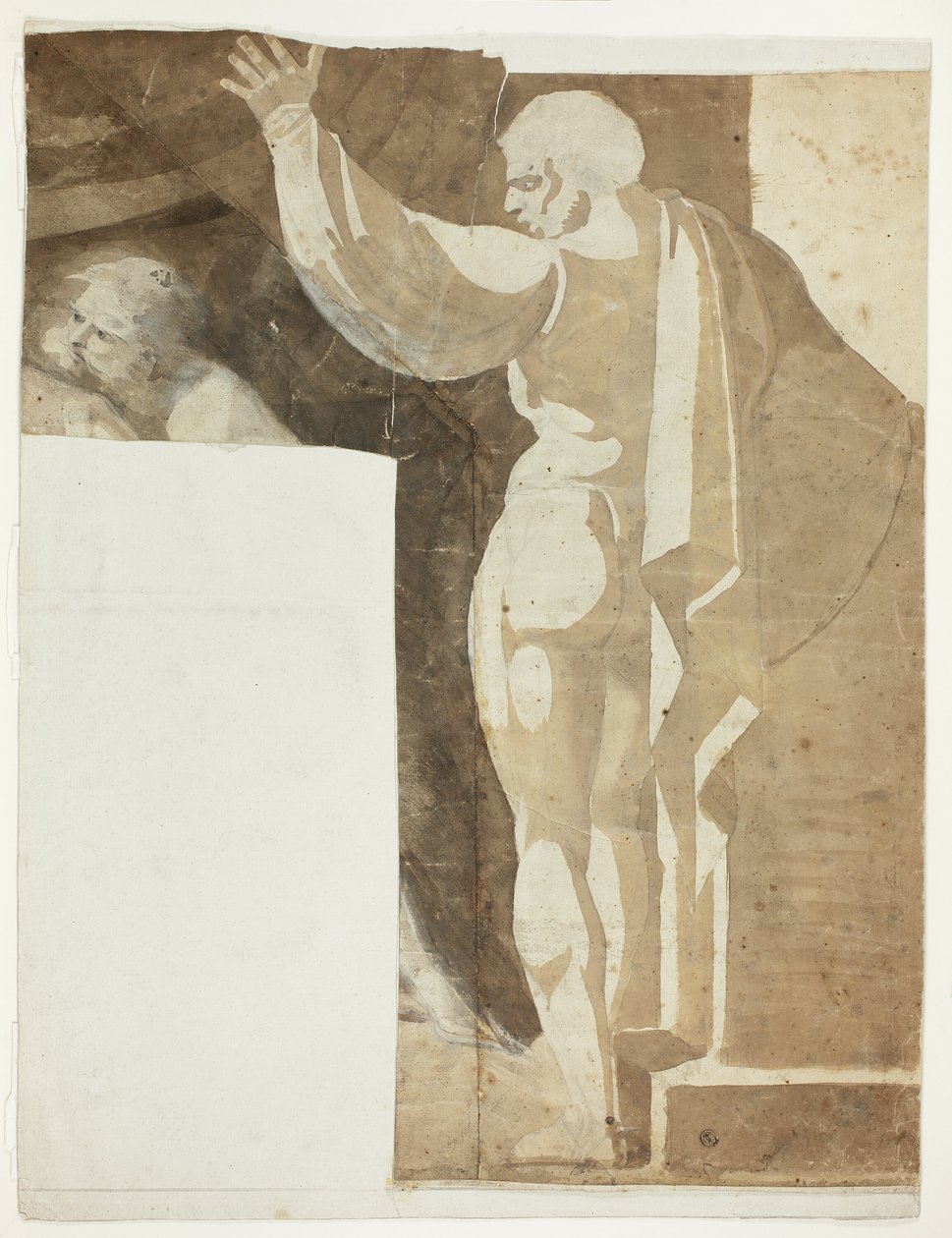 Mužská postava se zdviženou levou paží při pohledu zezadu a fragment starého muže od Johann Heinrich Füssli