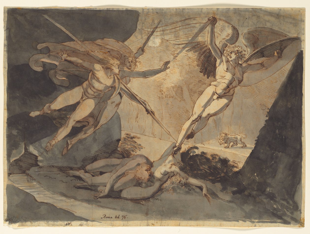 Satan začíná dotykem Ithurielova kopí od Johann Heinrich Füssli