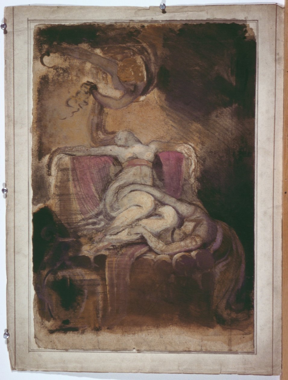 Skica k "Dido na pohřební hranici" (recto); erotická skica muže a ženy (verso) od Henry Fuseli