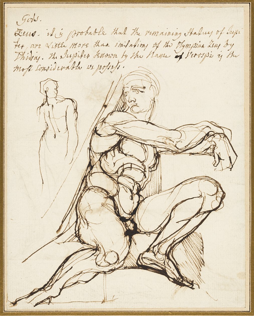 Studium Ignuda v Sixtinské kapli, Řím (recto); Parafráze Ignuda sedícího vpravo nahoře proroka Jeremiáše v kapli v Římě (verso) od Johann Heinrich Füssli