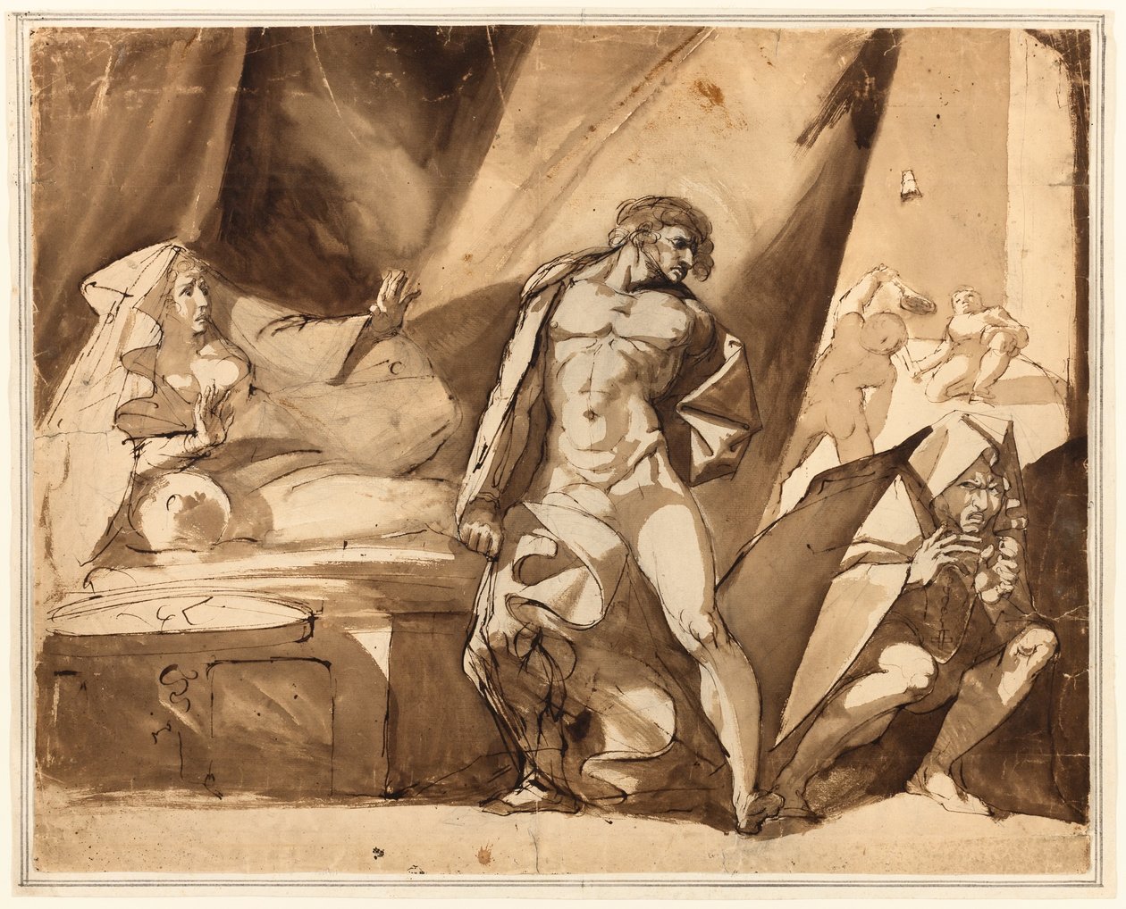 Objev (recto), dvě skici stojících mužských postav (verso) od Henry Fuseli