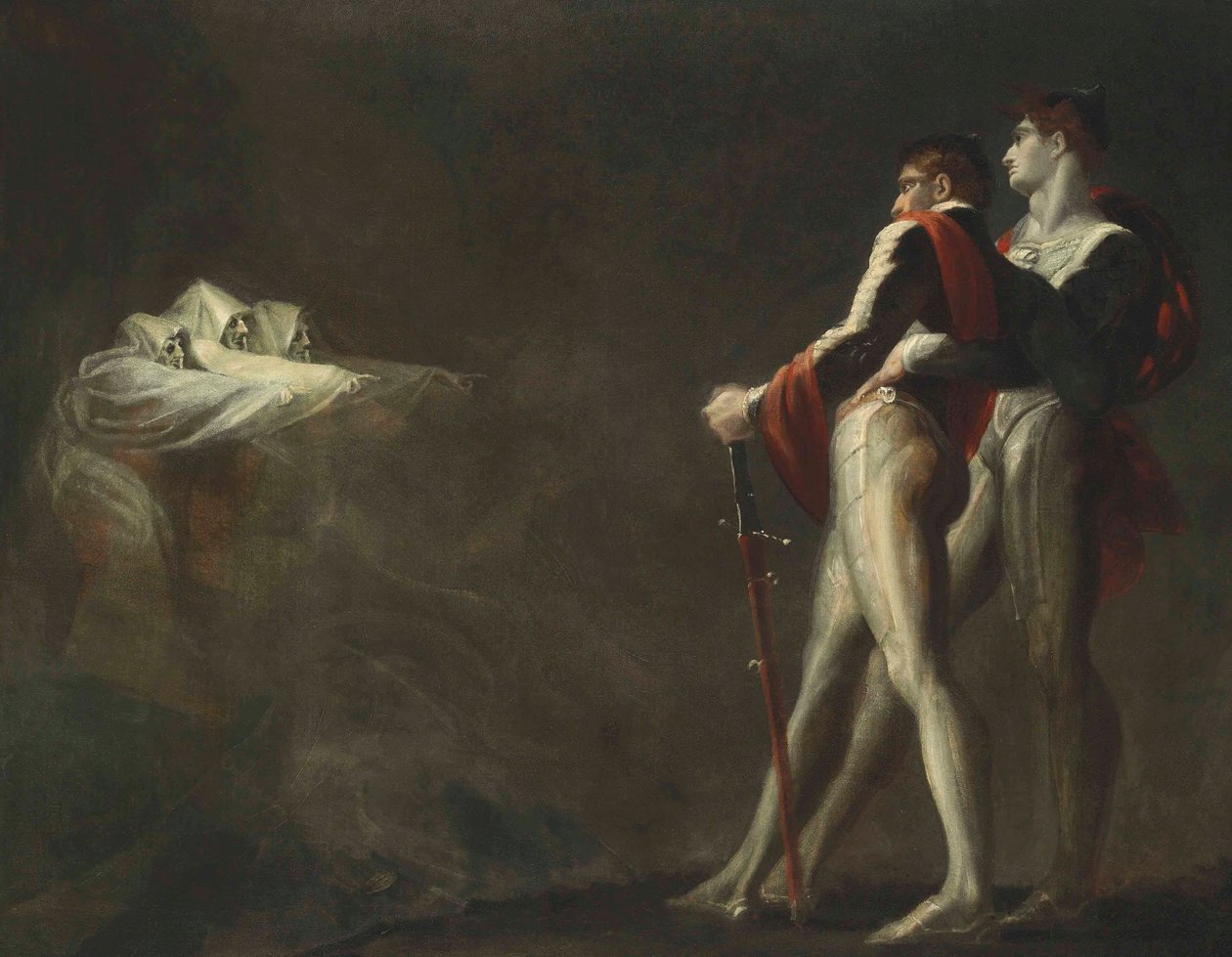 Tři čarodějnice zjevující se Macbethovi a Banquovi, 1800-1810 od Johann Heinrich Füssli