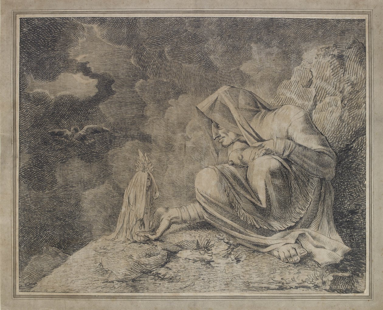 Čarodějnice a mandragora, 18. století (tužka a wc na papíře) od Johann Heinrich Füssli