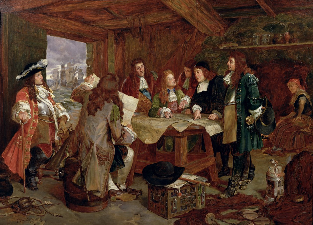Válečná rada - William, princ Oranžský a jeho pomocníci po přistání v Torbay, 5. listopadu 1688 od Henry Gillard Glindoni