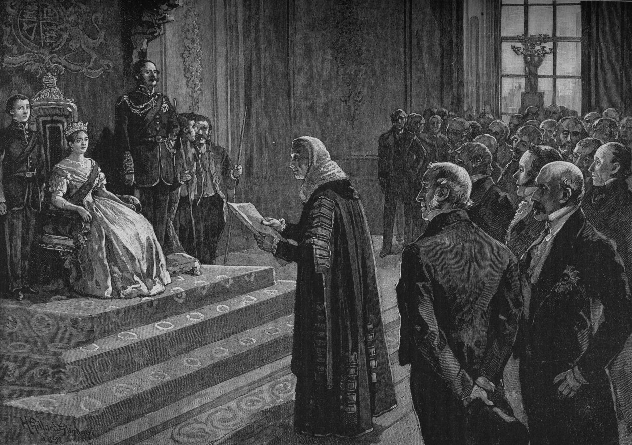 Peers and Commoners přednášející vlastenecký projev ke královně v předvečer Krymské války, 1891 od Henry Gillard Glindoni