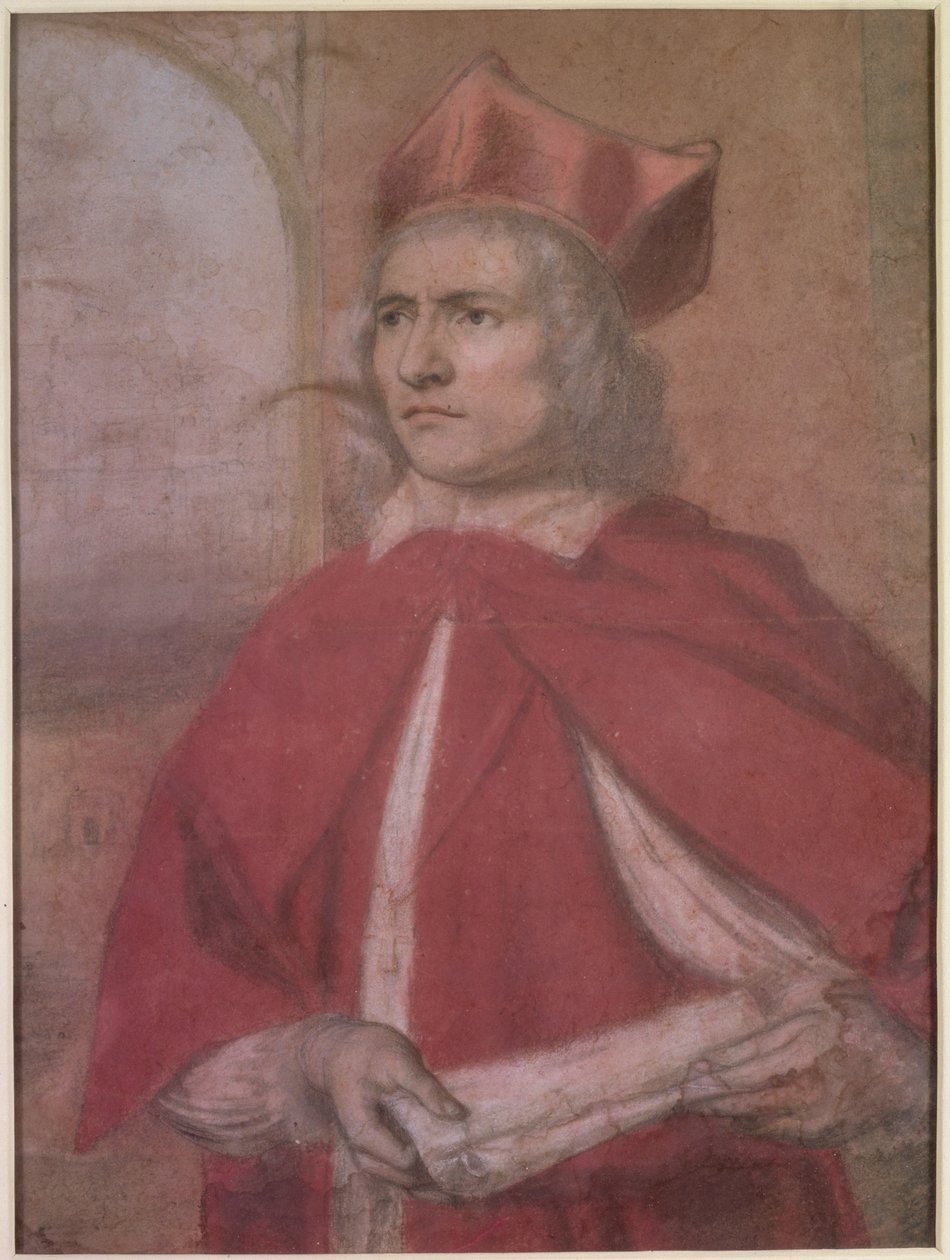 Portrét Henryho Harrise jako kardinála Wolseyho, 17. století (barevné křídy na papíře) od Henry Greenhill