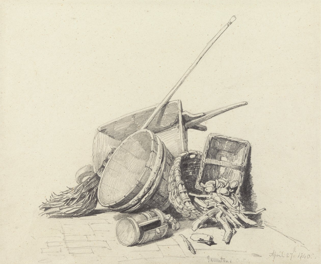 Zátiší s kolečkem a košíky, 27. dubna 1840 od Henry Harris Lines