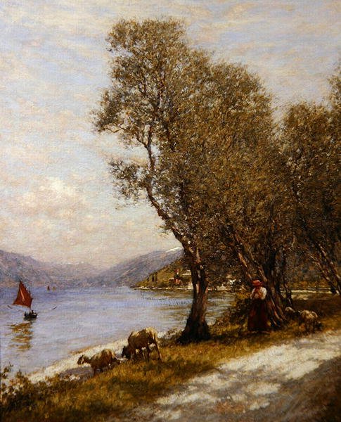 Veronská pastýřka, jezero Garda (olej na plátně) od Henry Herbert La Thangue