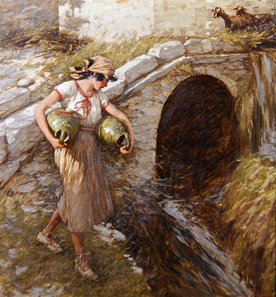 Dívka se sklenicemi (olej na plátně) od Henry Herbert La Thangue