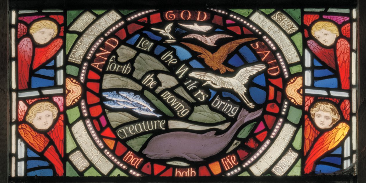 Let The Waters Bring Forth, Benedicite Window Detail, cca 1895 (vitráže) od Henry Holiday
