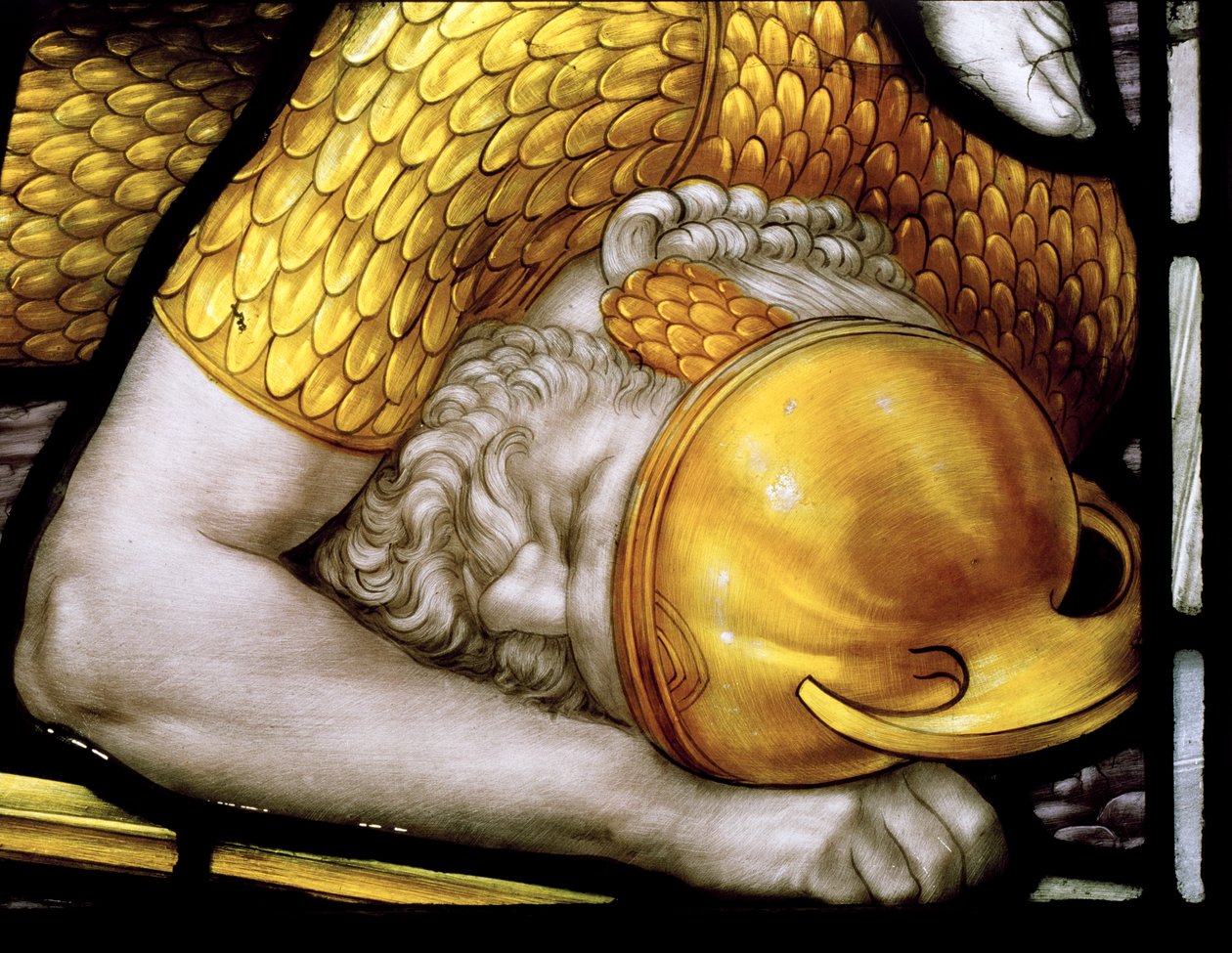 Muncaster, St Michael, James Powell & Sons, Henry Holiday, Warrior detail, Angels Of Judgment Window, 1887 od Henry Holiday