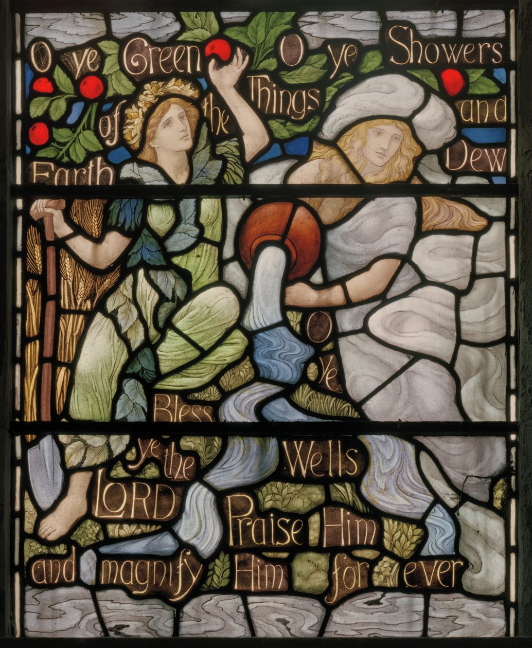 O Ye Green Things, detail okna Benedicite, cca 1895 (vitráž) od Henry Holiday