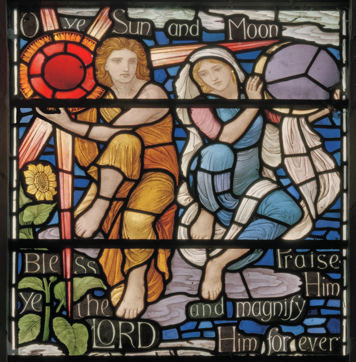 O Ye Sun & Moon, detail okna Benedicite, cca 1895 (vitráž) od Henry Holiday