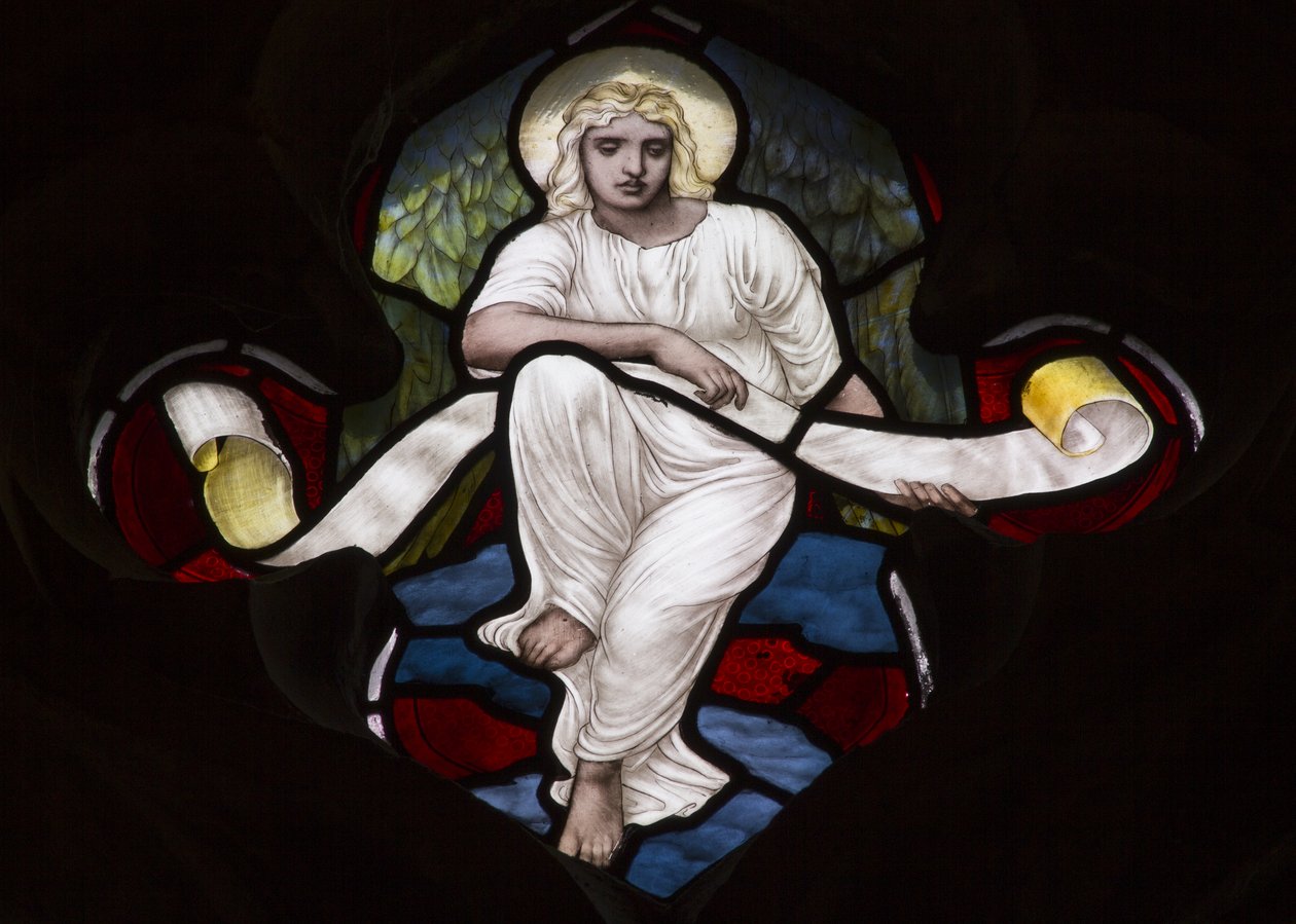Čtyřlístek Tracery Angel, 1882 (barevné sklo) od Henry Holiday