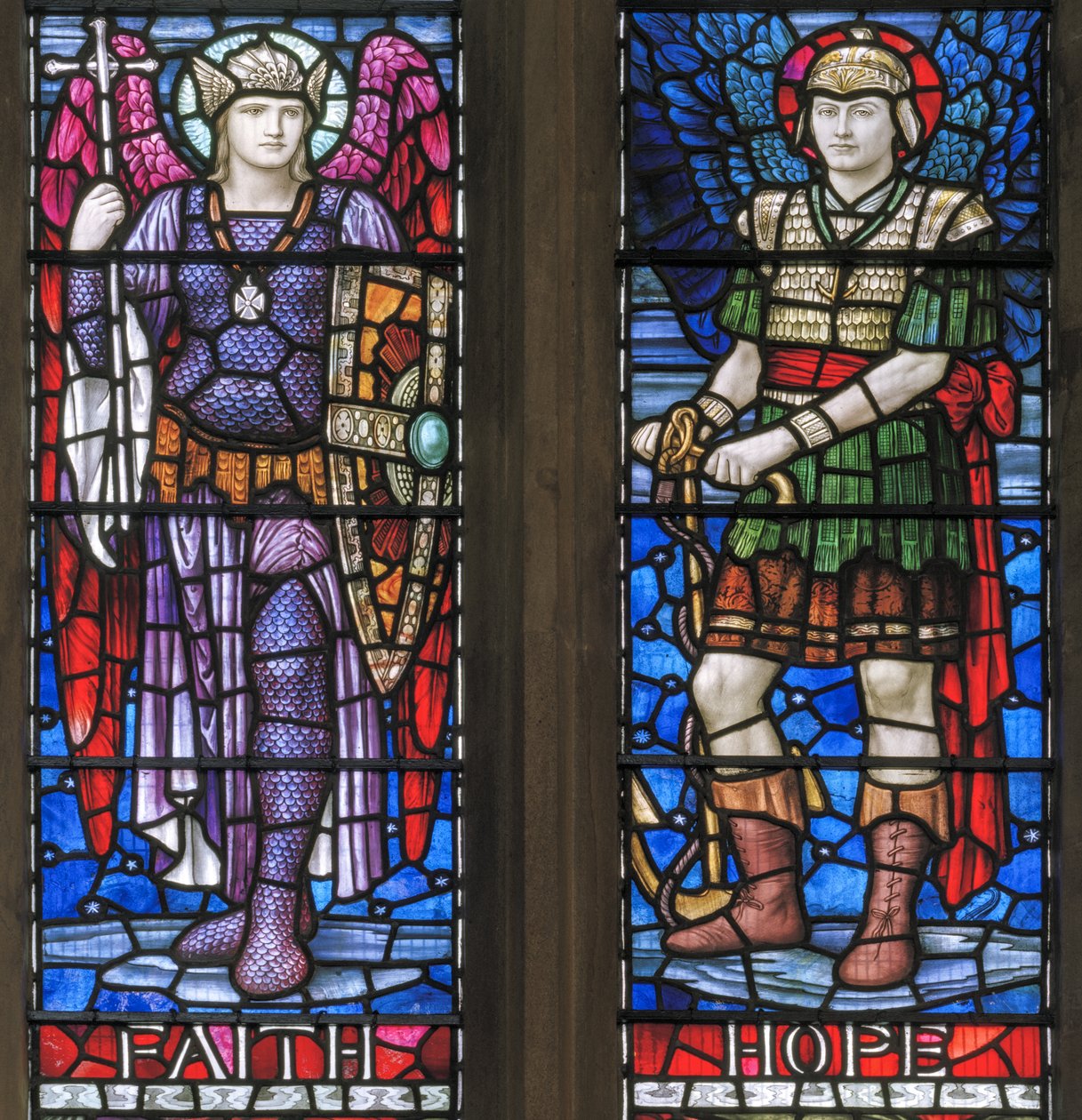 Yeovil, St John The Baptist, Lowndes & Drury, Henry Holiday, Faith & Hope, 1917-18 od Henry Holiday