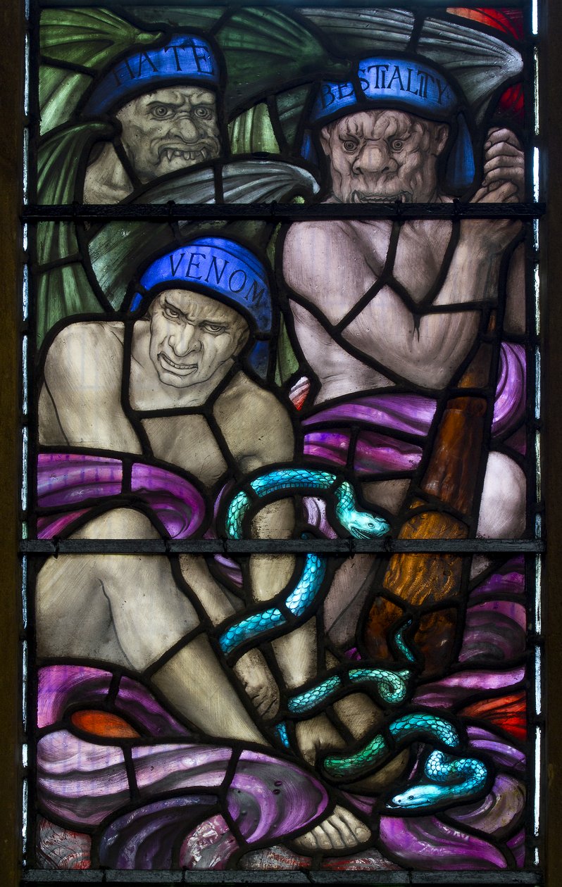 Yeovil, St John The Baptist, Lowndes & Drury, Henry Holiday, Nenávist, Bestiality & Venom, 1917-18 od Henry Holiday