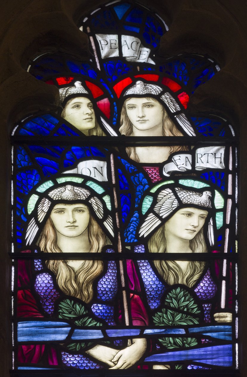 Yeovil, St John The Baptist, Lowndes & Drury, Henry Holiday, Mír na Zemi, Andělé, 1917-18 od Henry Holiday