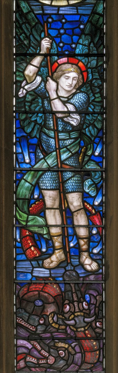 Yeovil, St John The Baptist, Lowndes & Drury, Henry Holiday, Archanděl St Michael & Dragons, 1917-18 od Henry Holiday