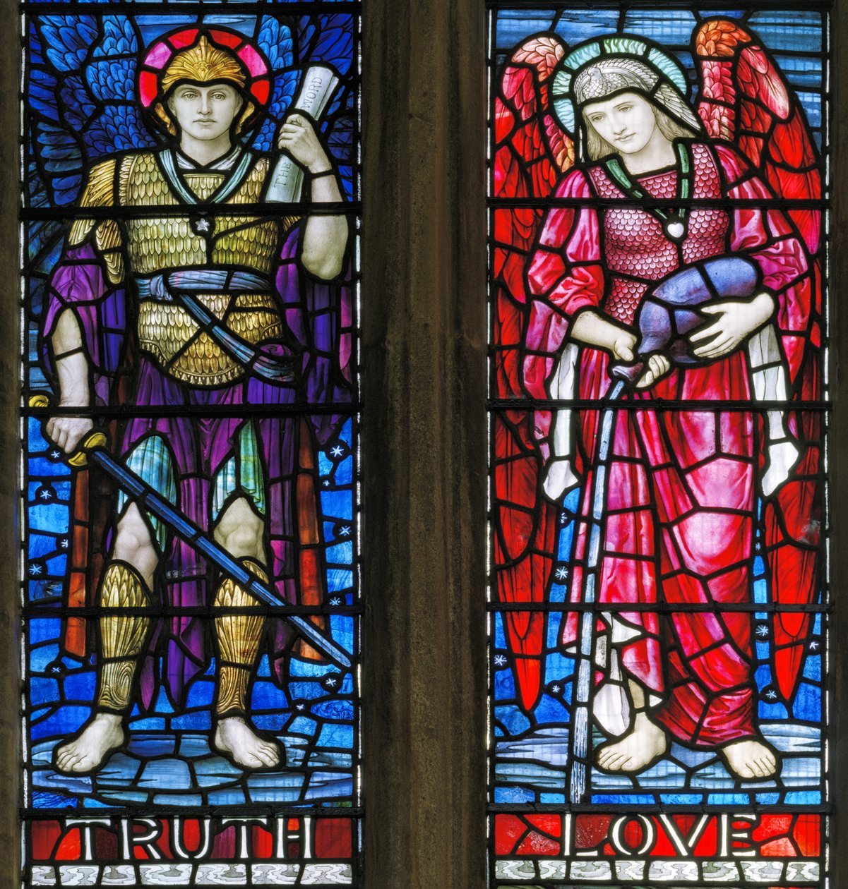 Yeovil, St John The Baptist, Lowndes & Drury, Henry Holiday, Truth & Love, 1917-18 od Henry Holiday