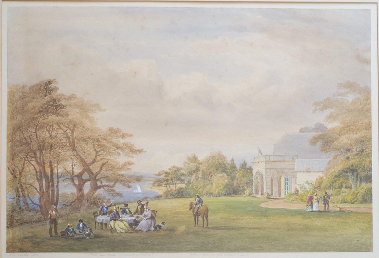 Drummond Family v Bournehill Cottage, 1858 (wc na papíře) od Henry Holland